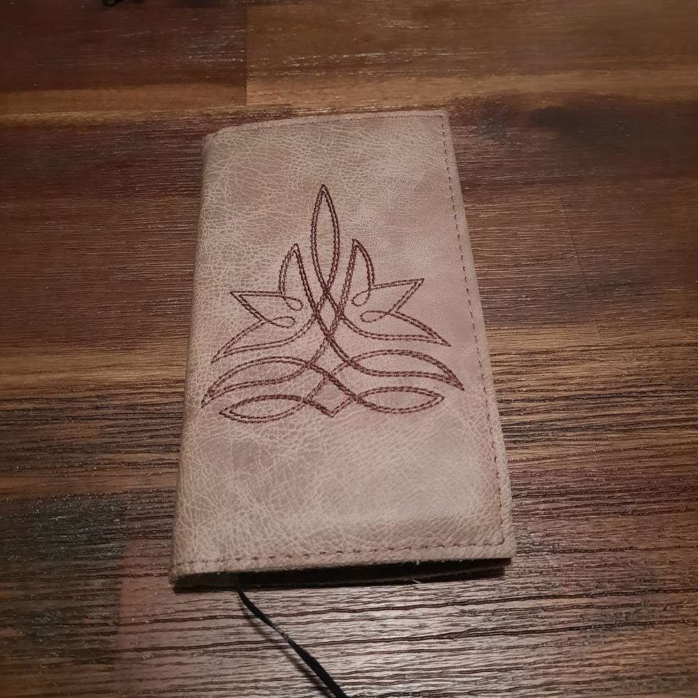 Tan Leather Wallet with Embroidered Design